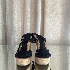 Palomitas espadrilles, black suede circles strap wraps around ankle size 38